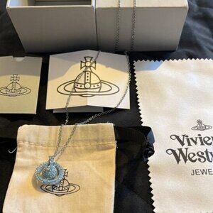 Vivienne Westwood Turquoise Orb Necklace Crystal Saturn Pendant